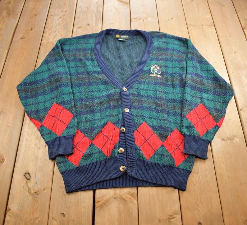 Vintage 1990s Golden Bear Golf Embroidered Knit Cardigan Sweater