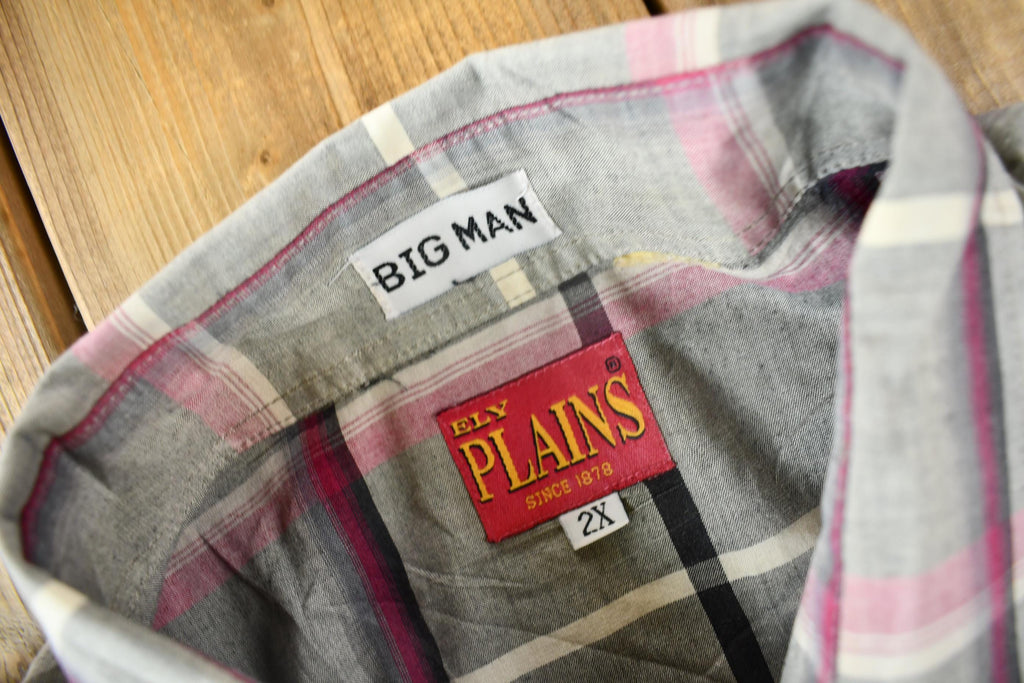 Vintage 1980s Ely Plains Western Cowboy Style Plaid Button Up Shirt
