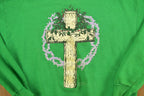 Vintage 1990s Green Cross Christmas Theme Crewneck Sweatshirt