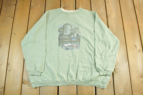 Vintage 1990s Cute Double Collar Grandma Crewneck Sweatshirt Womens 2X / 90s Crewneck / Grandma Sweater / American Streetwear