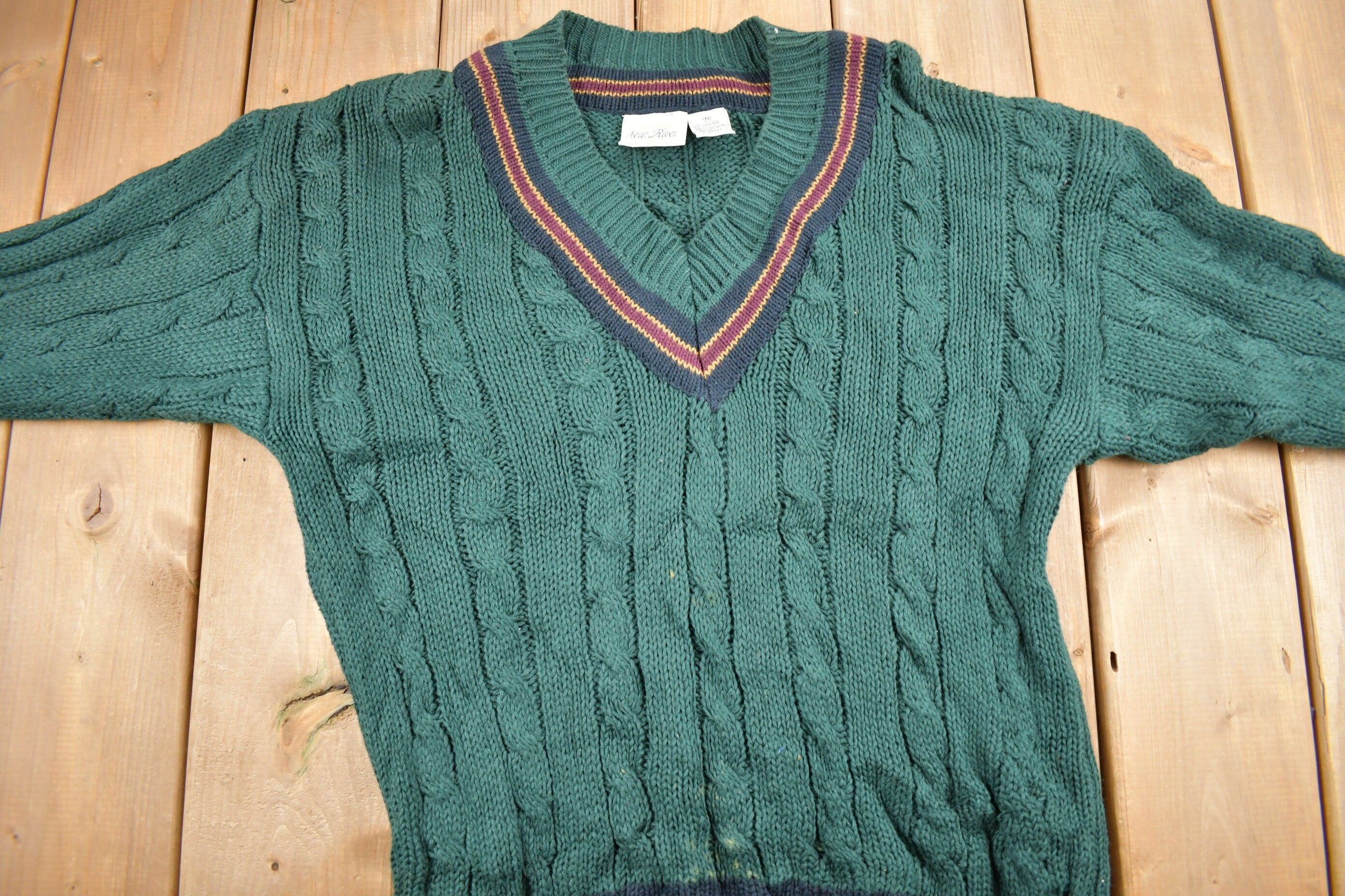 Vintage 1990s New River Knitted V-Neck Colligate Sweater