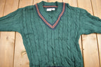 Vintage 1990s New River Knitted V-Neck Colligate Sweater / Vintage 90s 3D Cable Knit / Outdoor / Sweatshirt