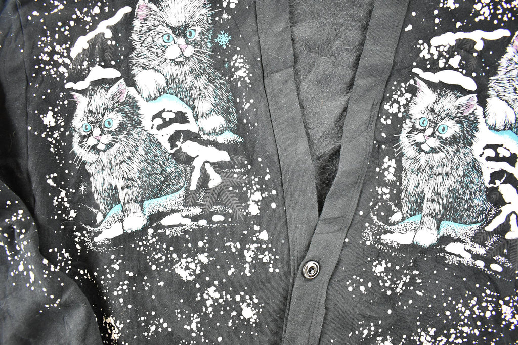 Vintage 1990s Winter Kitten AOP Cardigan Sweatshirt Women's XL