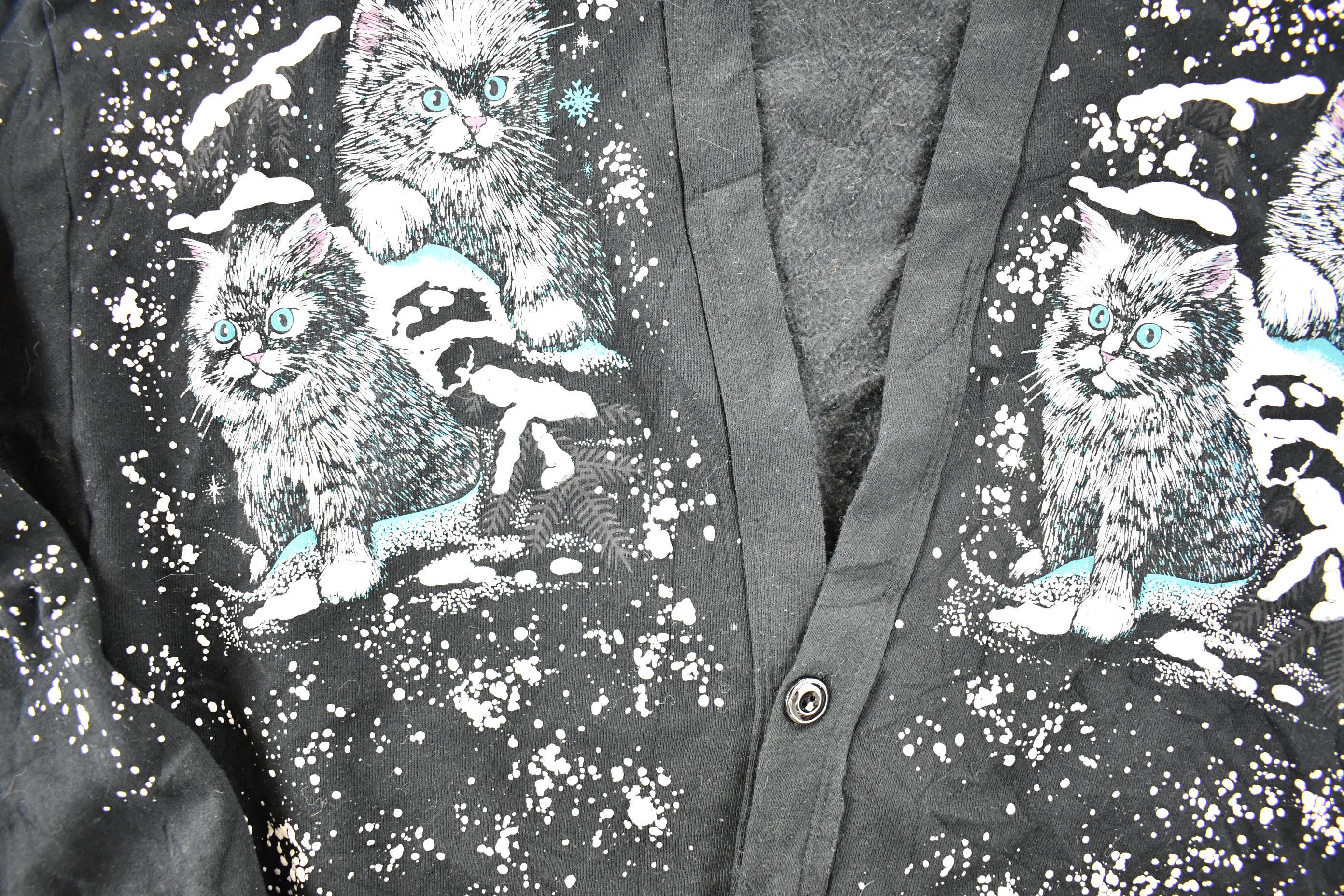 Vintage 1990s Winter Kitten AOP Cardigan Sweatshirt Women's XL