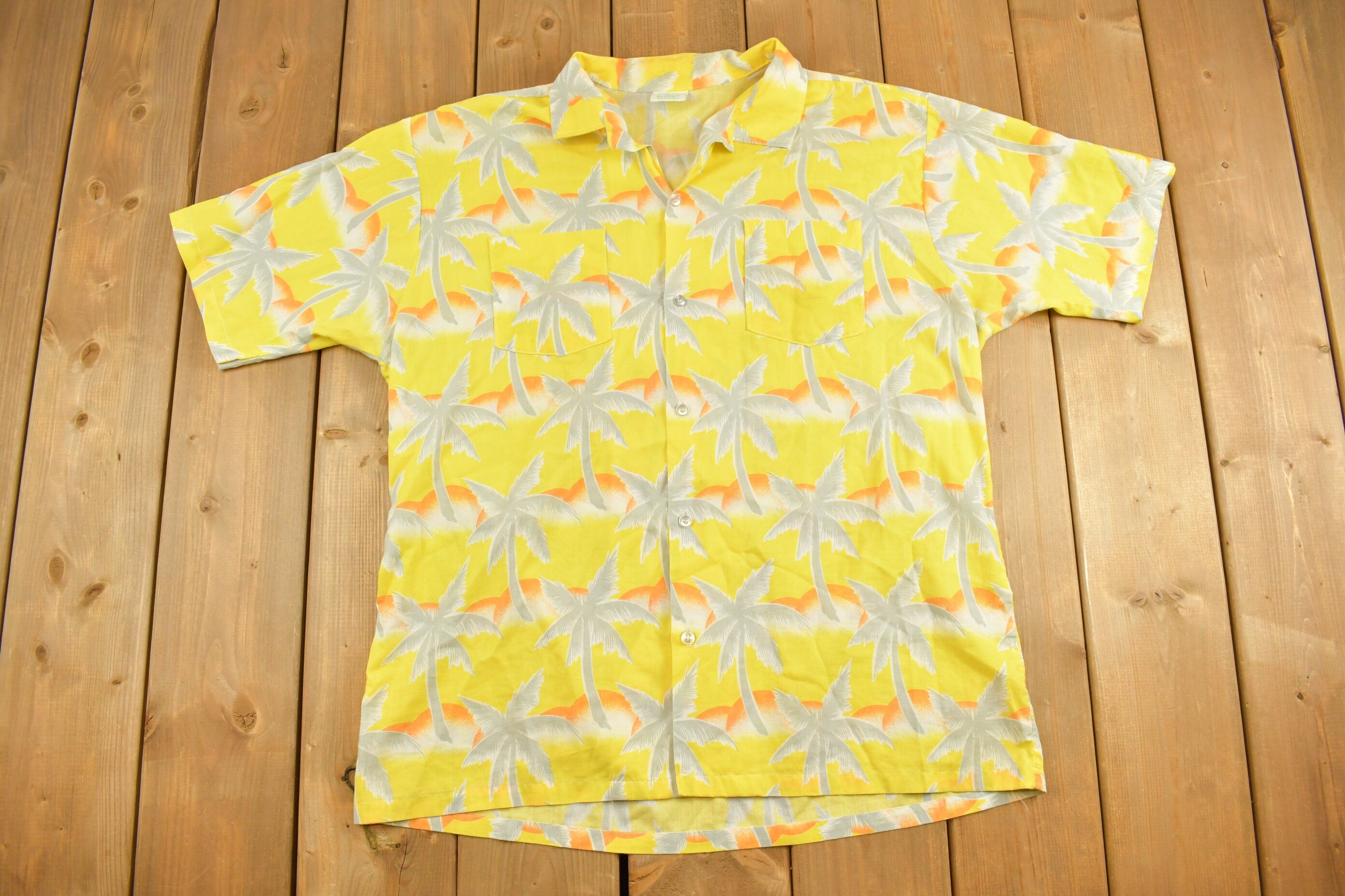 Vintage 1990s Tropicana Hawaiian Original Yellow Button Up Shirt Made in USA  Abstract Pattern  Casual Shirt  Hawaiian Shirt