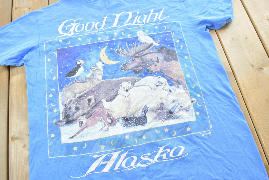 Vintage 1990s Alaska Good Night Souvenir Animals Sleep T-Shirt Mens XL
