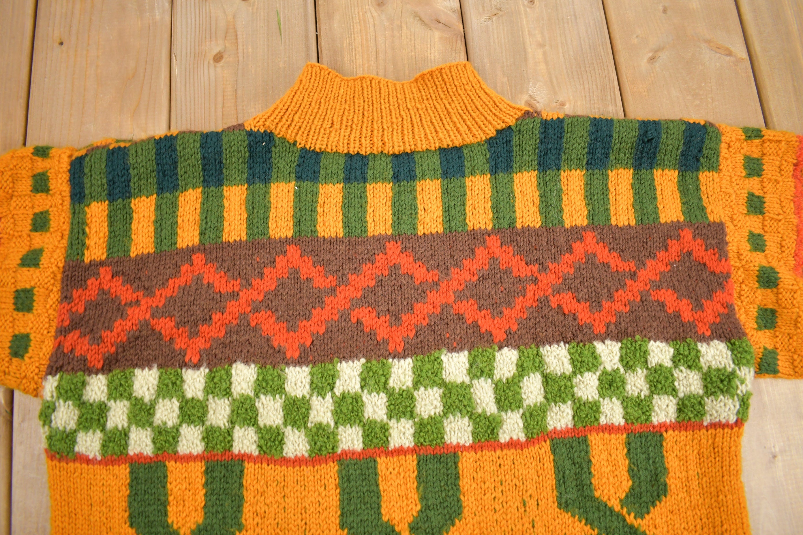 Vintage 1960s Southwestern Knit Turtleneck Sweater