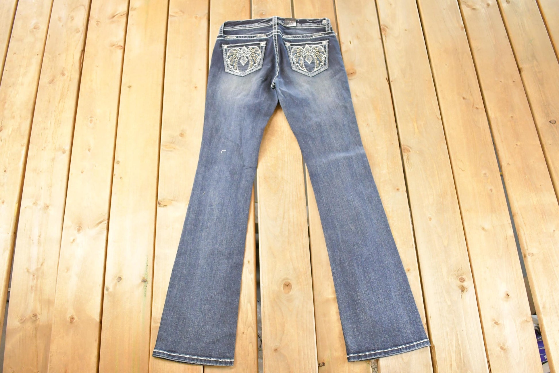 Vintage Deadstock Y2K Grace In LA Bedazzled Bootcut Low Rise Jeans Women's Size 27 x 32