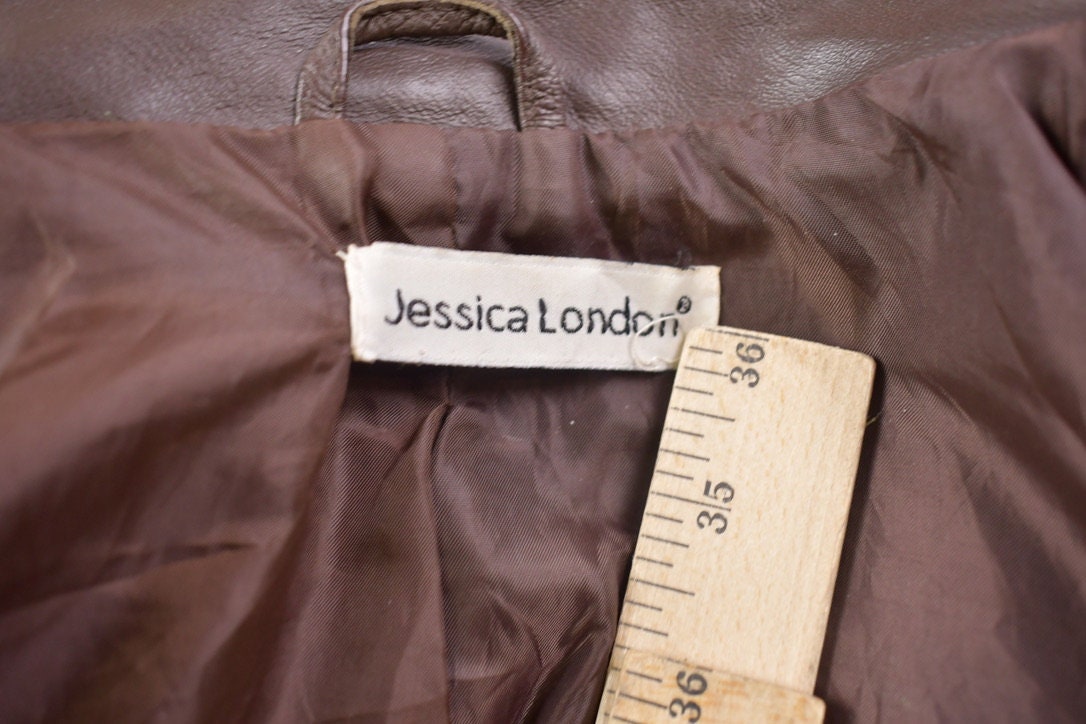 Vintage 1990s Jessica London Leather Jacket Button Up  Fall Outerwear  Leather Coat  Winter Outerwear  Streetwear Fashion