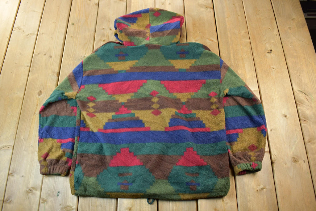 Vintage 1990s Denim Republic Aztec Pattern Fleece Hoodie Men's Medium