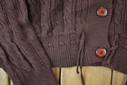 Vintage 1990s Brown Button Up Knit Cable Knit Turtleneck Sweater