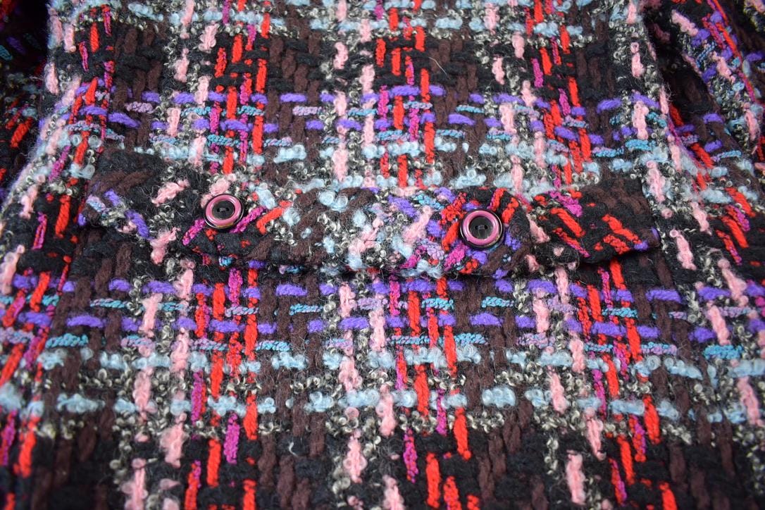 Vintage 1970s Knitted Abstract Pattern Button Up Jacket Made In Great Britain