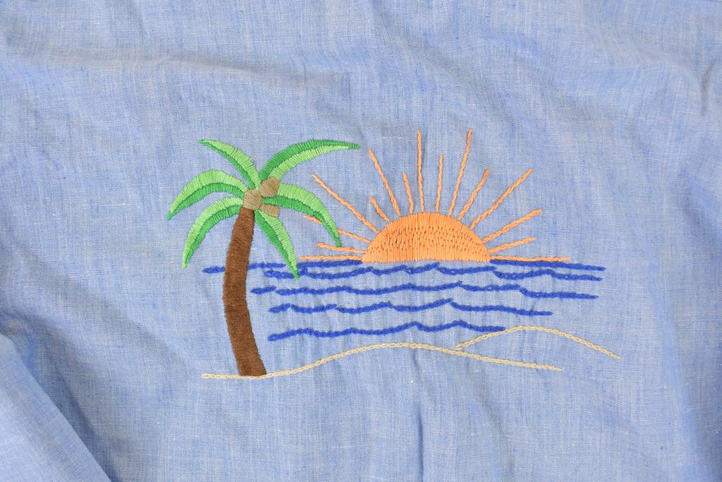 Vintage 1960s JC Penny Big Mac Loop Embroidered Western Denim Button Up Shirt Women's M