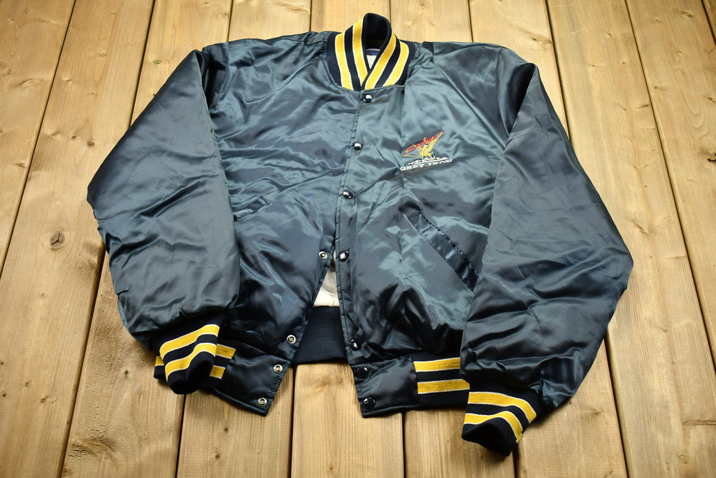 Vintage 1990s Grey Iron Holloway Satin Bomber Jacket