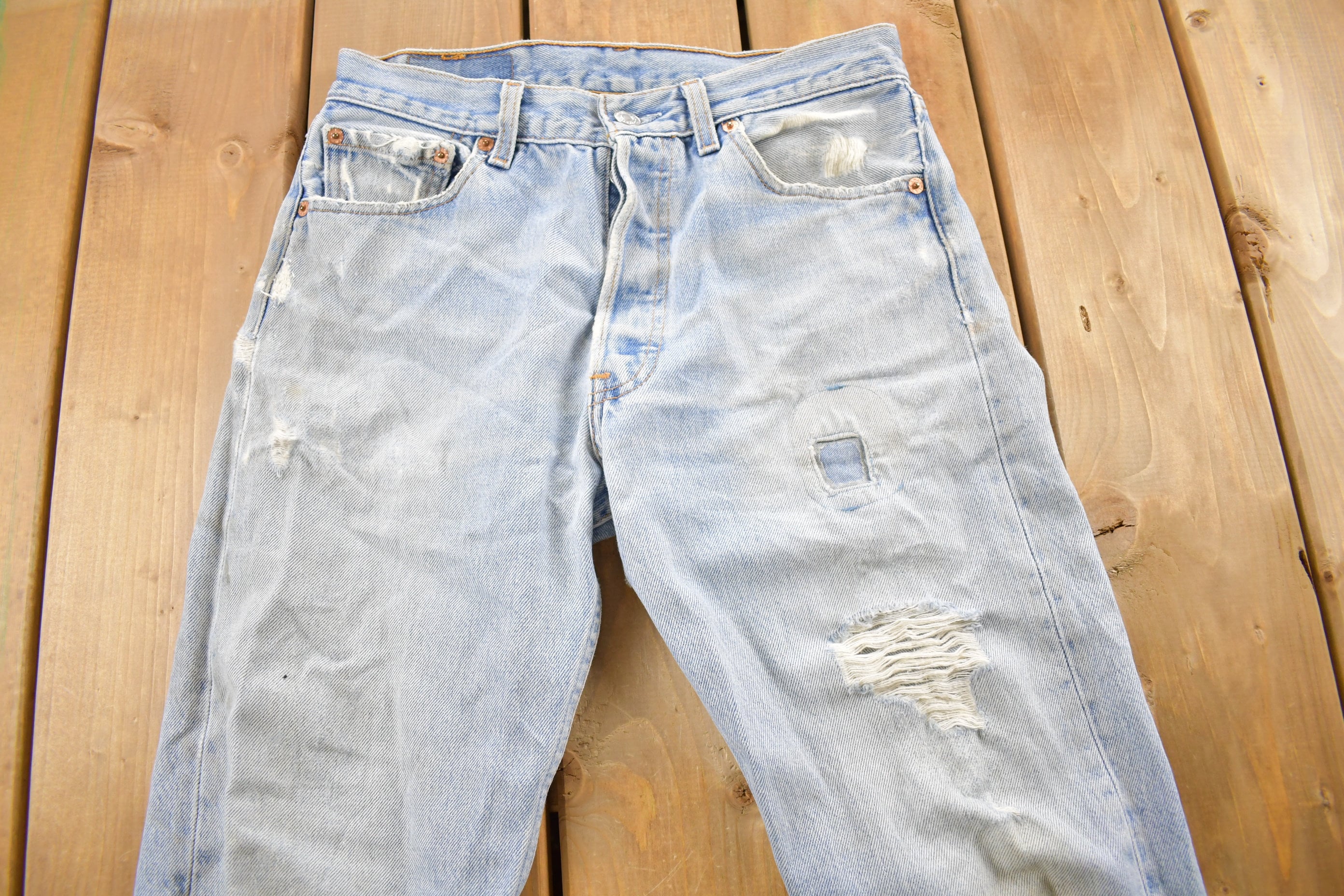 Vintage 1990s Levi's 501 Light Wash Denim Jeans Size 28 x 25