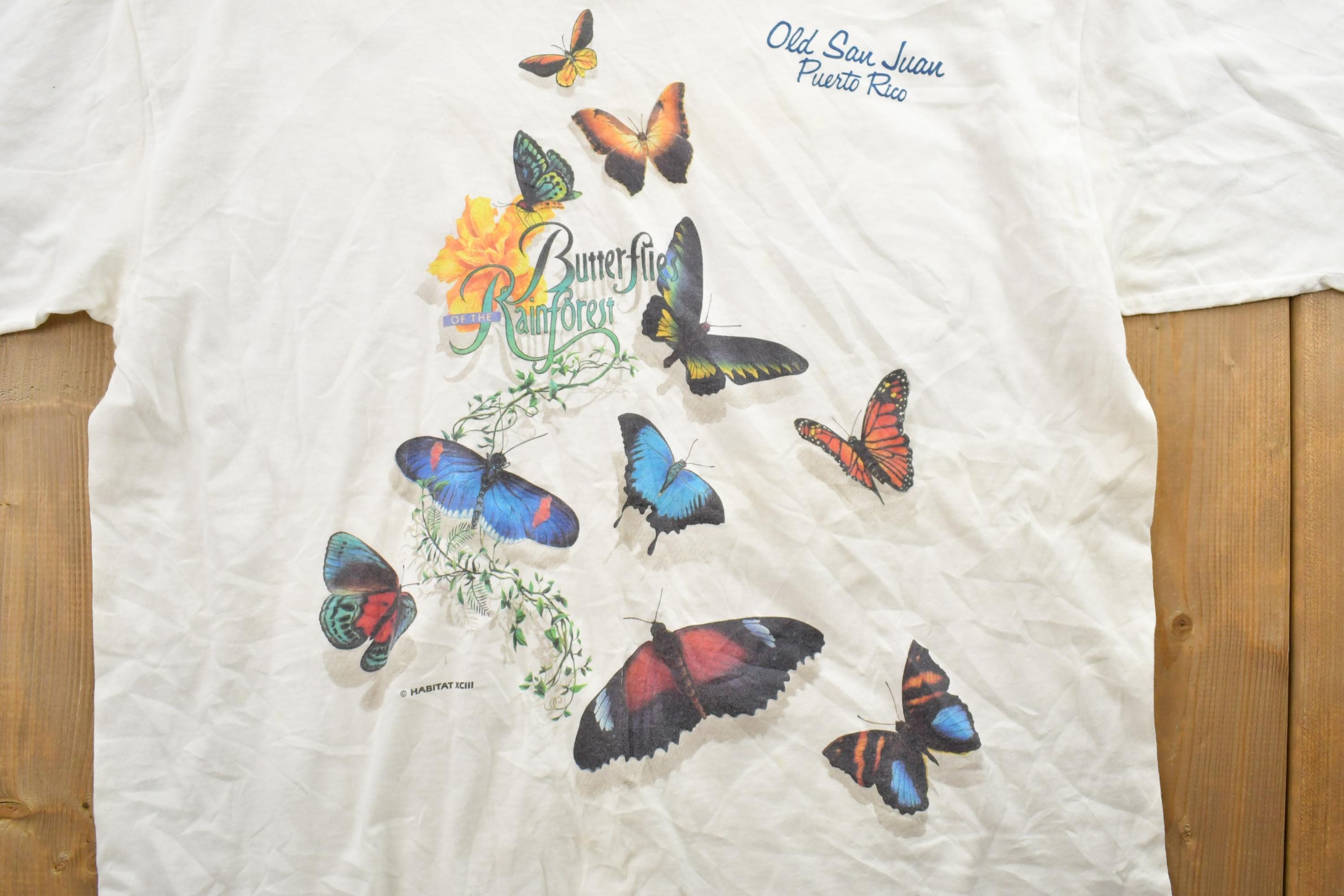 Vintage 1990s Butterflies Of The Rainforest Old San Juan Puerto Rico Souvenir T-Shirt
