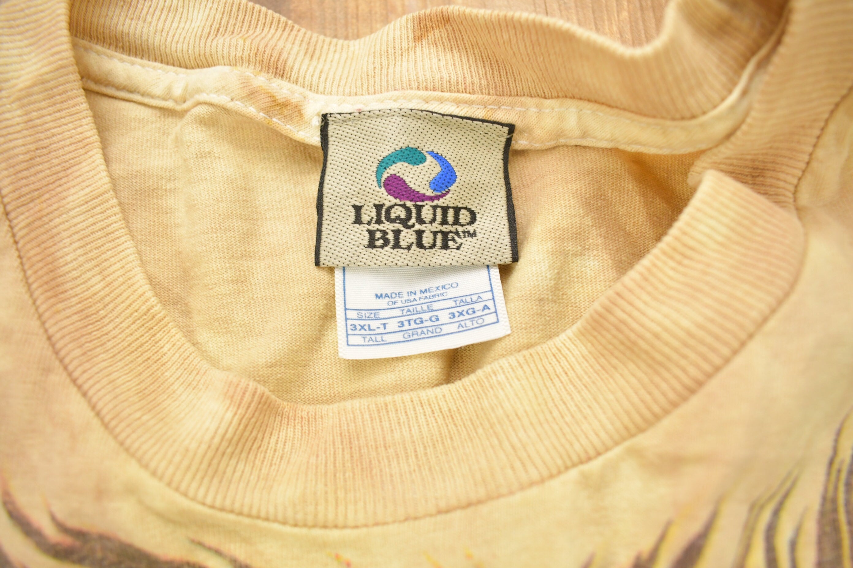 Vintage 1994 Lion Theme Tie Dye Graphic Liquid Blue T-Shirt