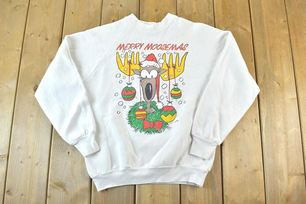 Vintage 1990s Merry Moosement Crewneck Sweatshirt Made In USA