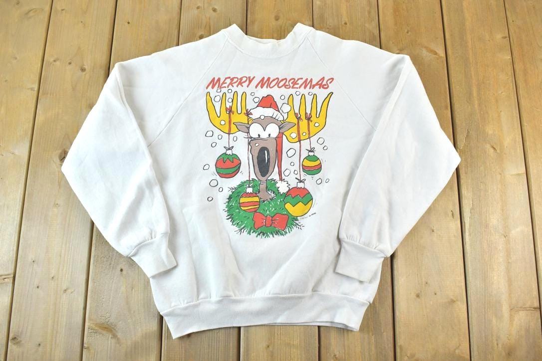 Vintage 1990s Merry Moosement Crewneck Sweatshirt Made In USA