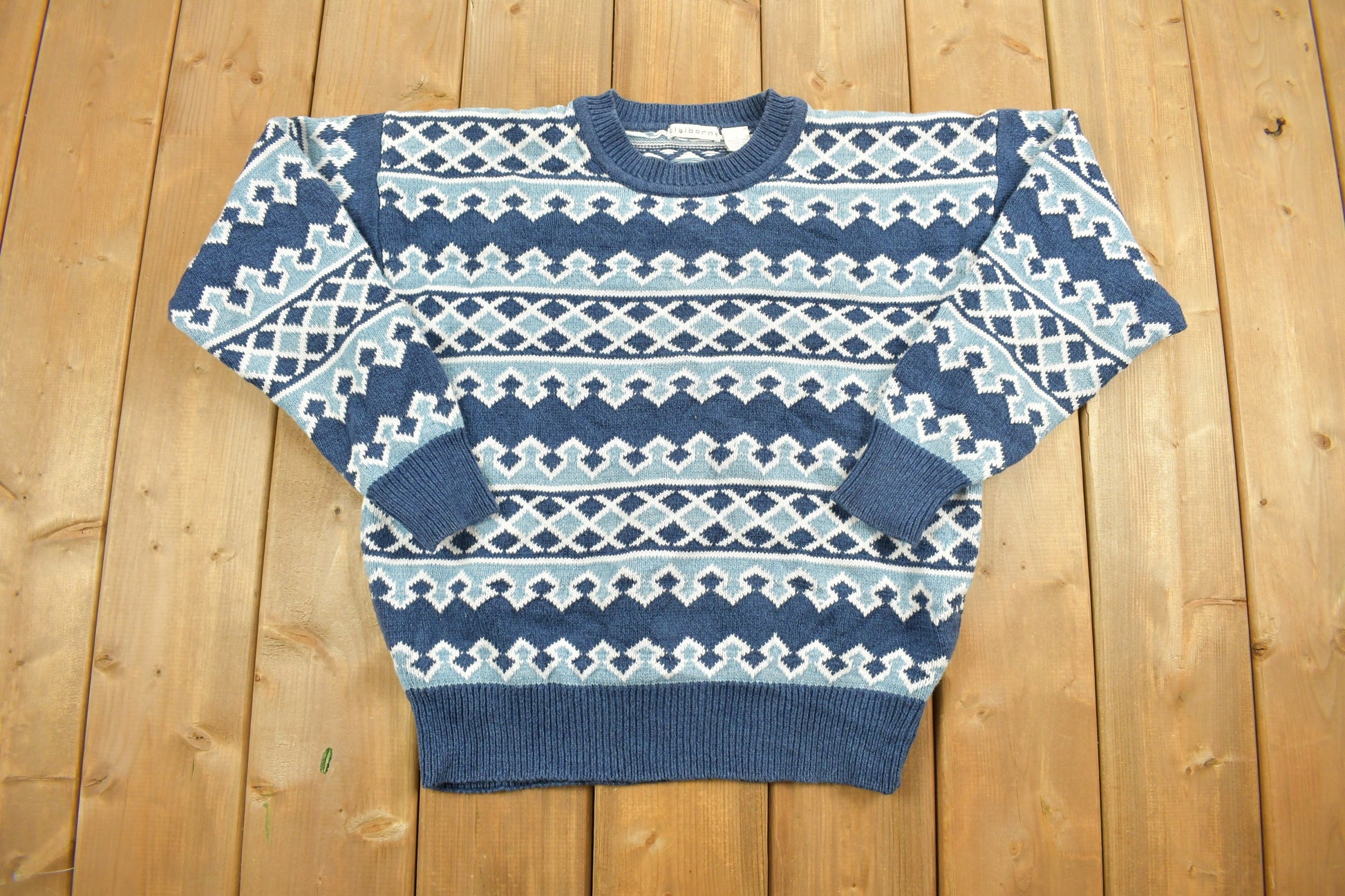 Vintage 1990s Claiborne Abstract Knitted Crewneck Sweater