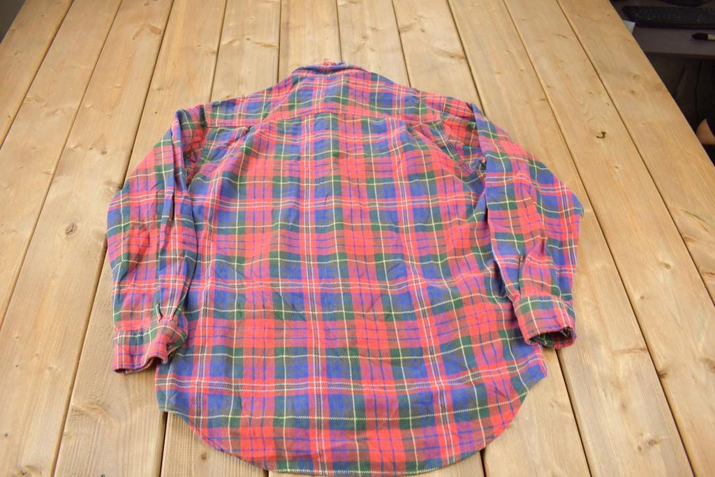 Vintage 1990s Banana Republic Distressed Plaid Button Up Flannel Shirt Size Medium