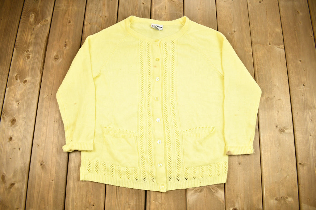 Vintage 1990s National Yellow Acrylic Knit Cardigan Sweater