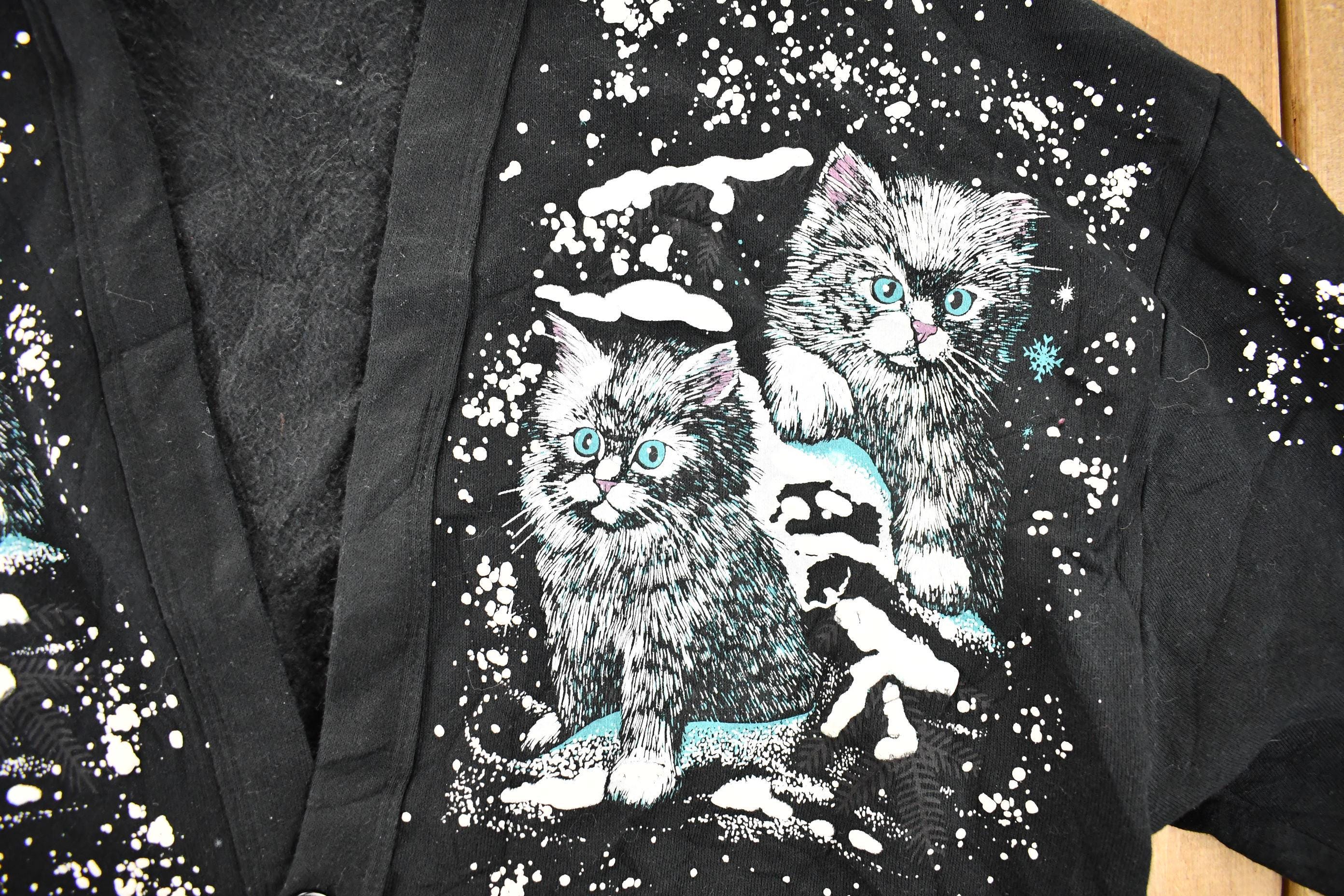 Vintage 1990s Winter Kitten AOP Cardigan Sweatshirt Women's XL