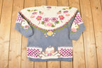 Vintage 1990s Bronte Hand Knit Floral Crewneck Sweater Womens S