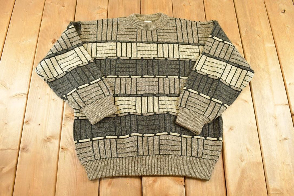 Vintage 1990s Najjar Knit Crewneck Sweater Men's M / 90's Abstract Pattern 3D Knitted Sweatshirt