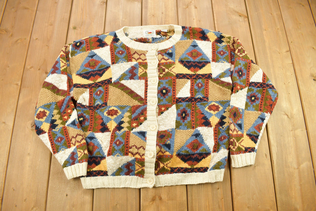 Vintage 1990s Marsh Landing Hand Knitted Cardigan Sweater