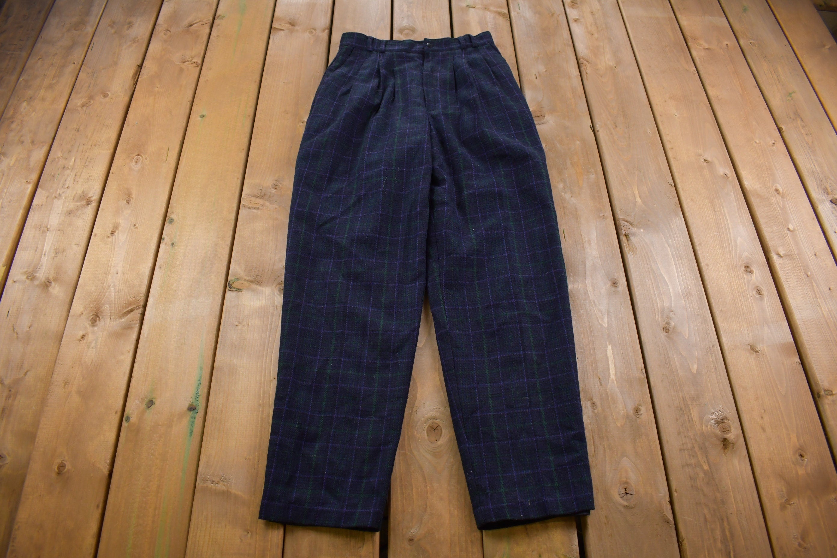 Vintage 1990's Fundamental Things Pleated Plaid Trousers 28 x 30