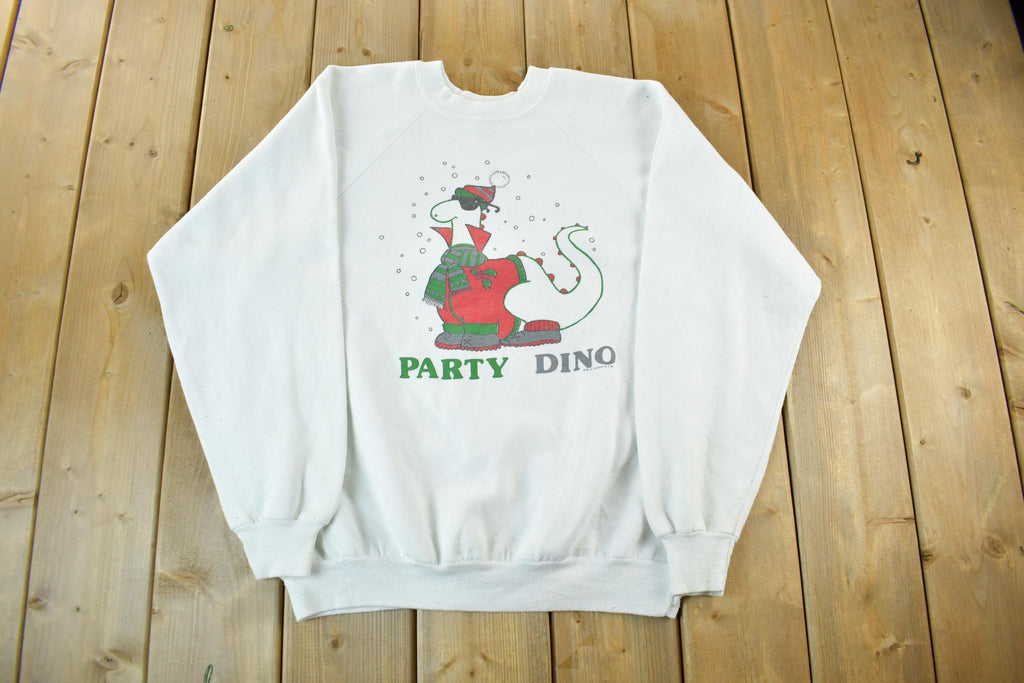 Vintage 1990s Party Dino Dinosaur Crewneck Sweatshirt Men's Large