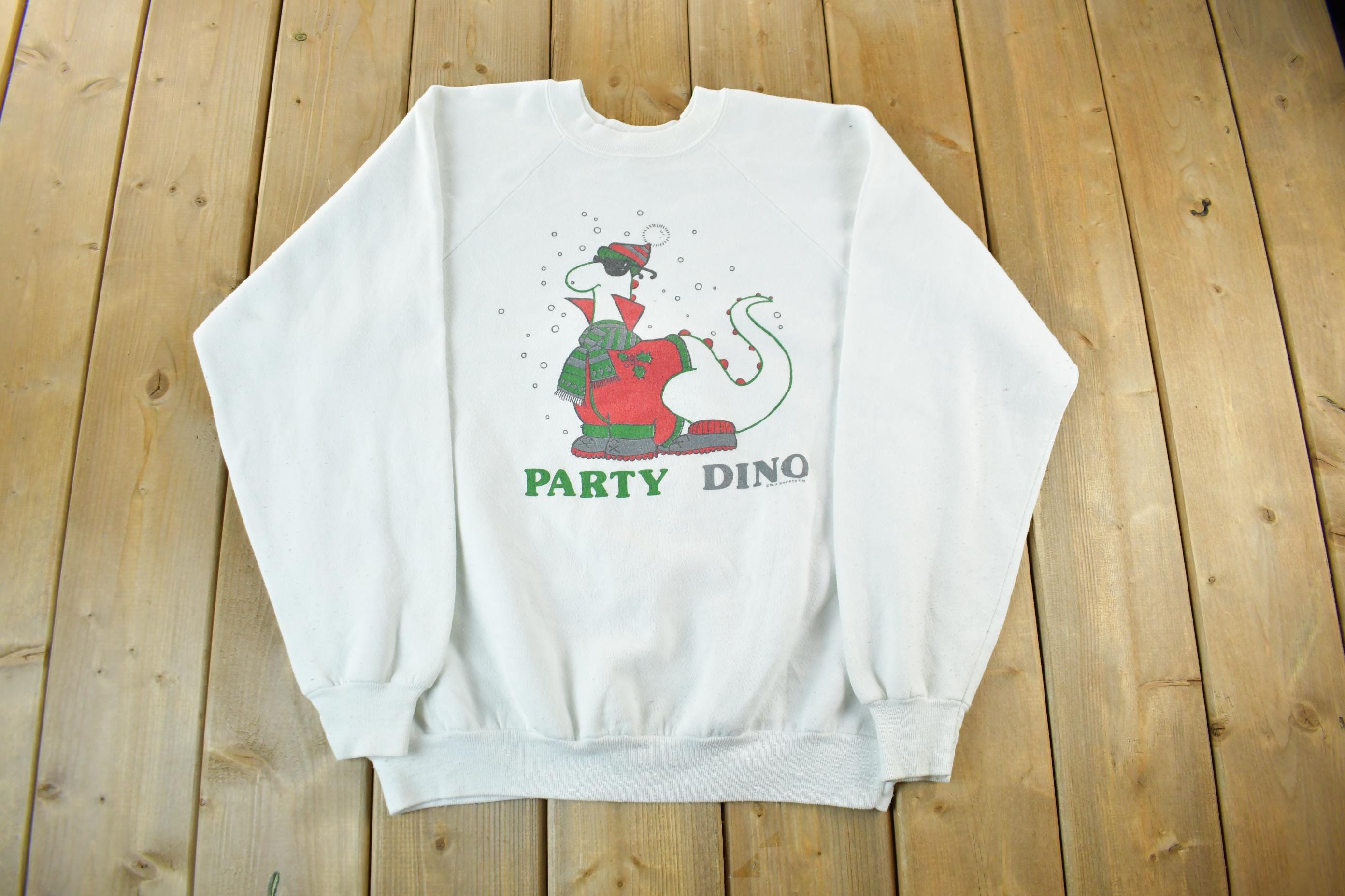 Vintage 1990s Party Dino Dinosaur Crewneck Sweatshirt Men's Large