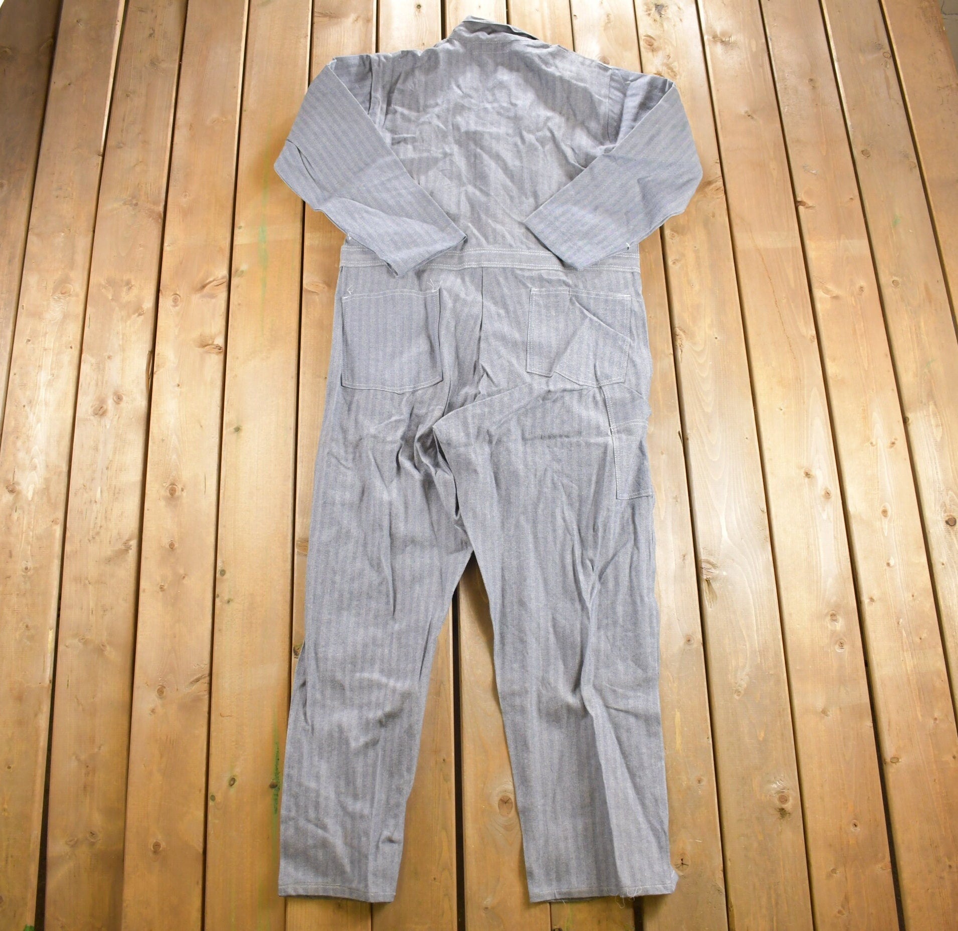 Vintage 1980s Stonecutter Universal Overall Herringbone Jumpsuit / Vintage Coveralls / Hickory Stripe Denim / Distressed Workwear /