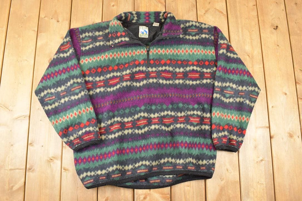 Vintage 1990s TT & Co Quarter Zip Aztec Fleece Outdoorsman Sweater Men's XL