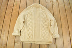 Vintage 1980s Bunratty Hand Knit Wool 3D Cable Knit Cardigan Sweater Men's Large