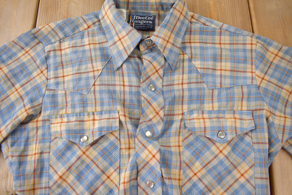 Vintage 1980s Dee Cee Rangers Pearl Snap Plaid Button Up Flannel Shirt Made In USA Size S