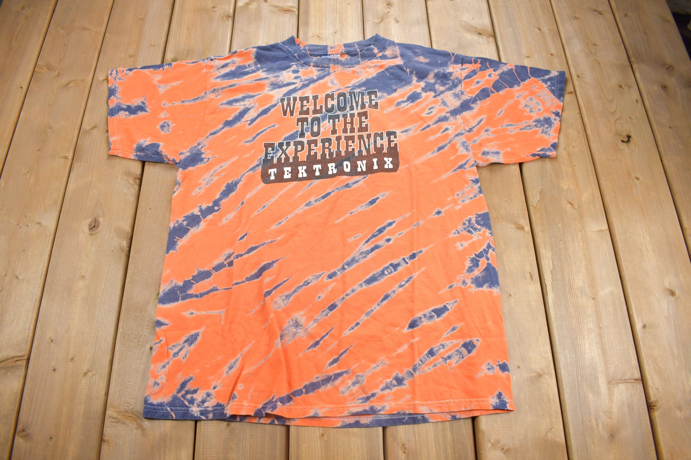 Vintage 1990s Welcome To the Experience Tektronix Graphic Tie Dye T Shirt