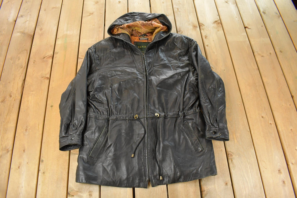 Vintage 1980s Danier Hooded Leather Jacket Men's Large