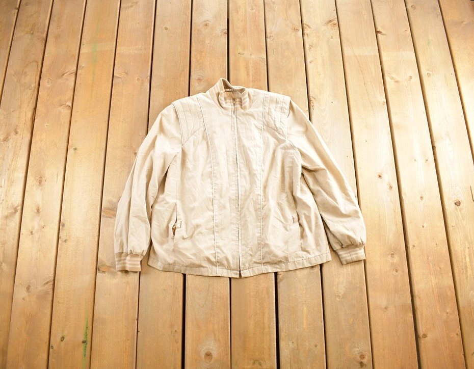 Vintage 1990s Freddi Gail International Beige Satin Bomber Jacket