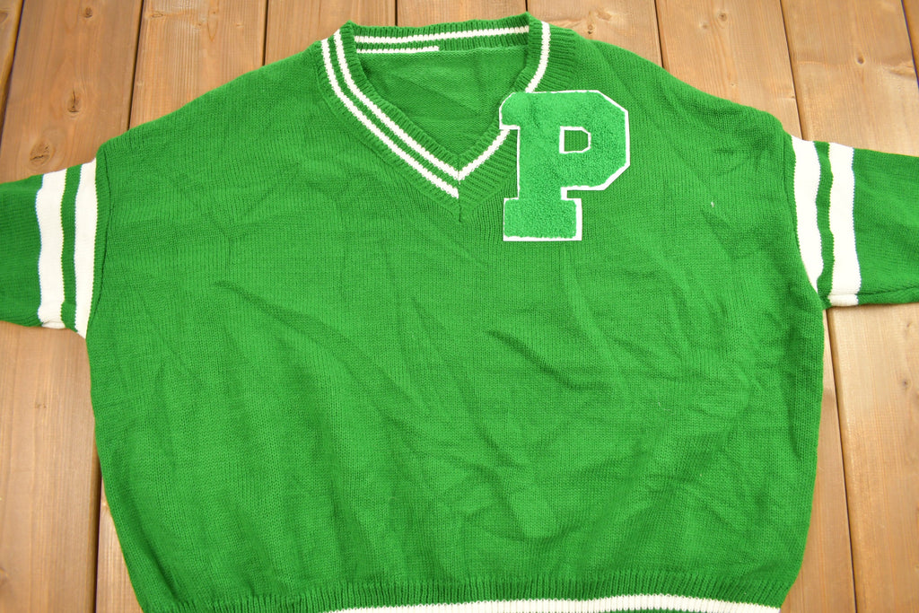 Vintage 1960s Collegiate Knitted V-Neck Sweater