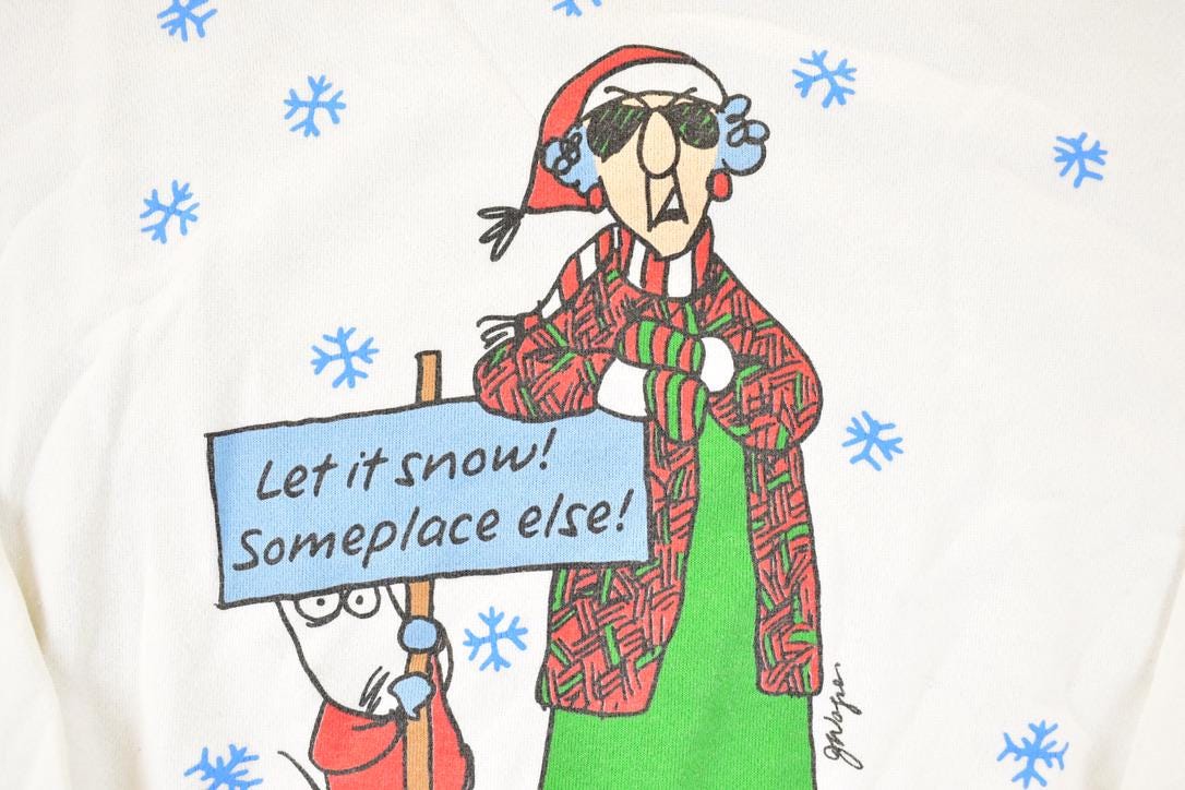 Vintage 1990s Let It Snow Someplace Else Shoebox Humour Christmas Crewneck Sweatshirt Men's L