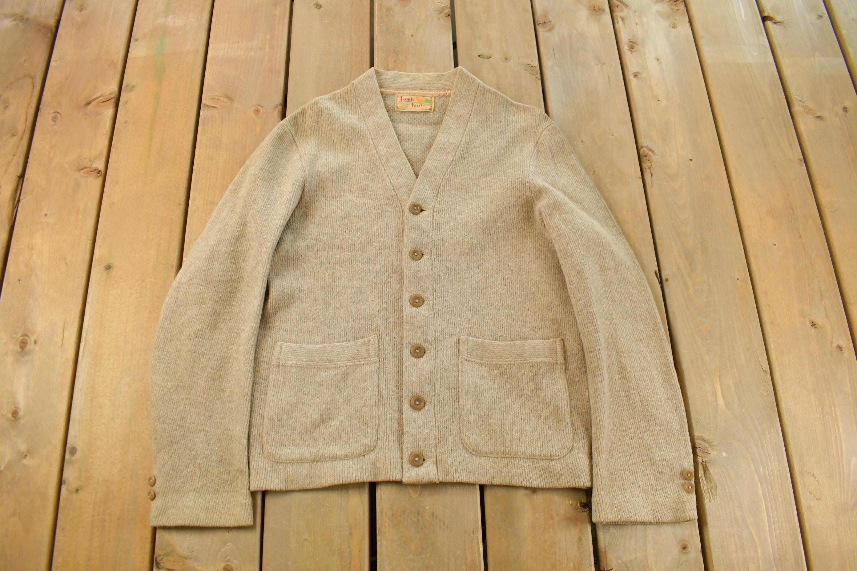 Vintage 1950s Lamb Knit Wool Knit Cardigan Sweater Men's Small
