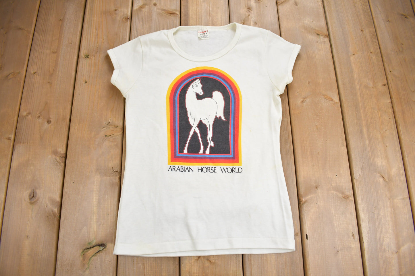 Vintage 1970s Arabian Horse World Graphic Ringer T Shirt / Vintage T Shirt / Streetwear / Single Stitch / Made In USA