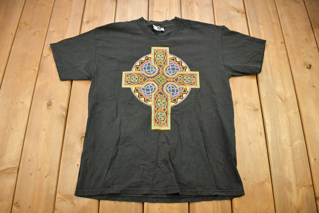Vintage 1990s Mosaic Cross Graphic T Shirt