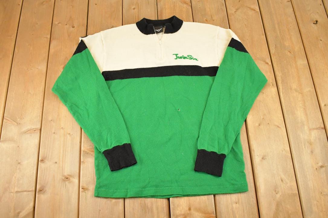 Vintage 1990s Jwin Sin Knit Crewneck Sweater Men's S / Abstract Pattern 3D Knitted Sweatshirt / Chain Embroidered