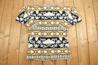 Vintage 1990s Knitted Gold Link Pattern Crewneck Sweater
