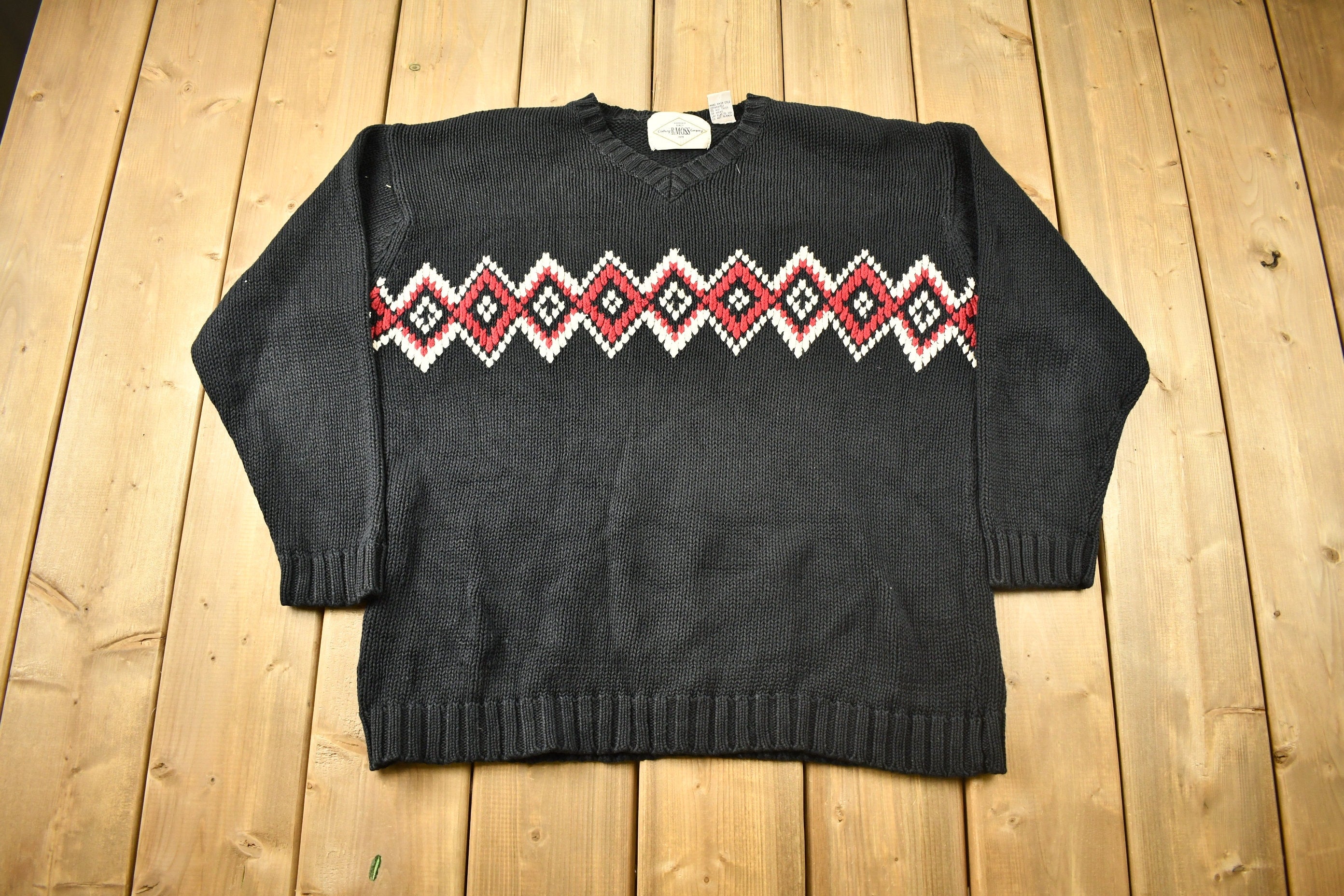 Vintage 1990s B.Moss Clothing Company Knitted V-Neck Sweater