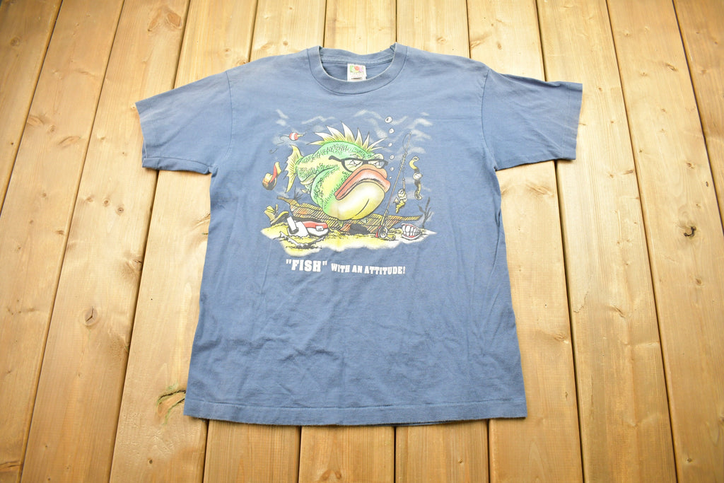 Vintage 1990s Fish With An Attitude Graphic Fishing / T-Shirt / Fish With An Attitude / Cartoon / 80s / 90s