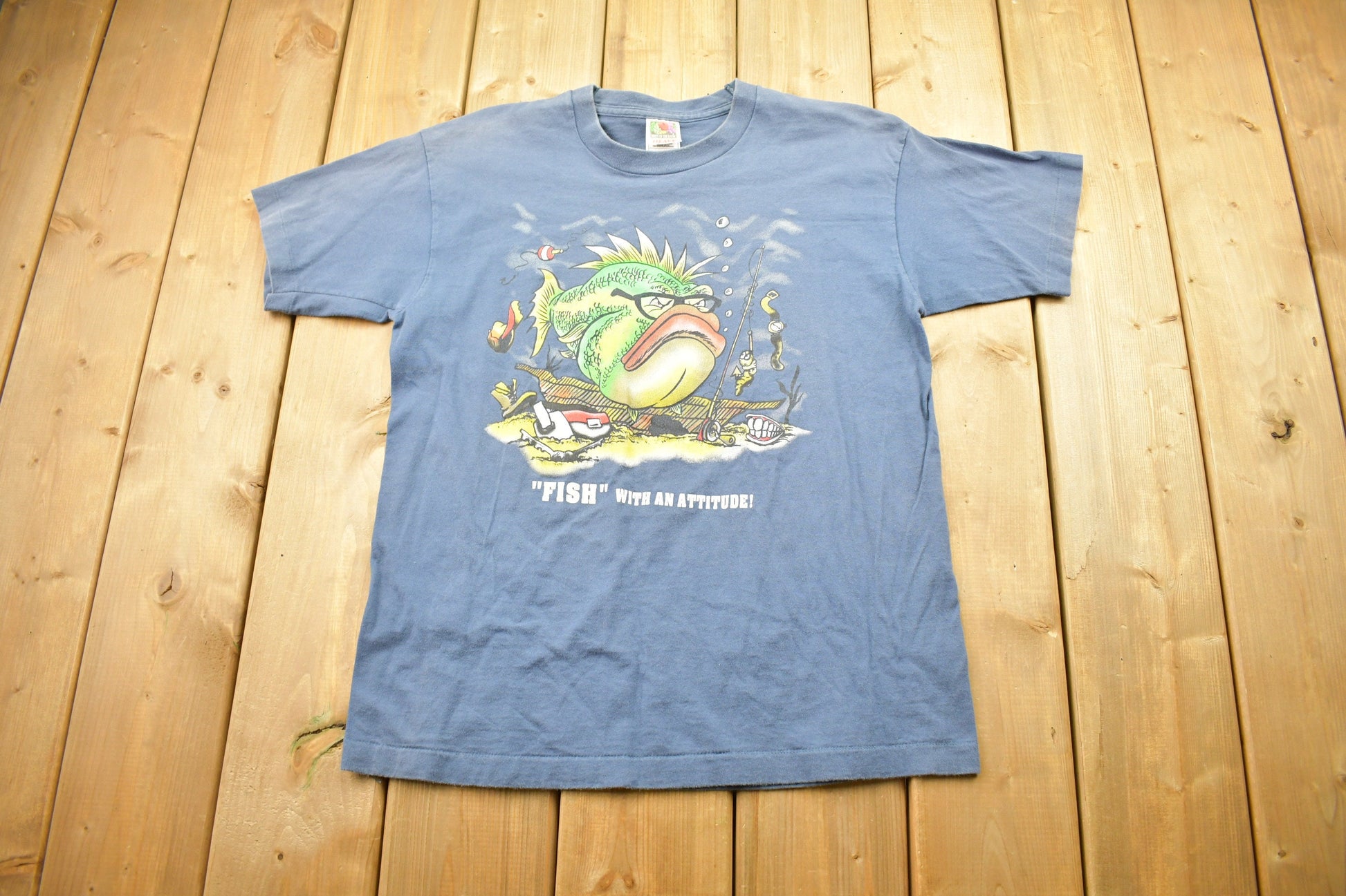 Vintage 1990s Fish With An Attitude Graphic Fishing / T-Shirt / Fish With An Attitude / Cartoon / 80s / 90s